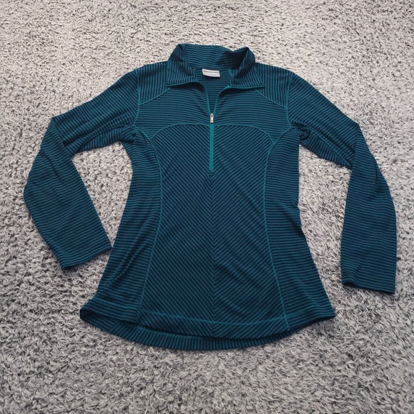 Columbia Tops - Columbia Shirt Women Extra Small Green Blue Striped 1/4 Zip Athleisure Omni Wick